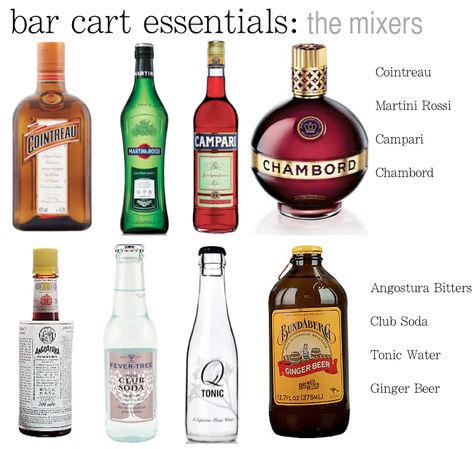 Fully Stocked Bar Cart, Stock A Bar, Bar Basics, Bar Cart Essentials, Bartender Drinks Recipes, Cart Bar, Home Bar Essentials, Fun Drinks Alcohol, Bartender Drinks