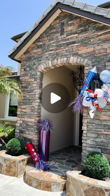 Jeanna Crawford on Instagram: "The closest I’ll get to a hulahoop 🤣

This design recipe’s secret ingredient is a Dollar Store hoop - so add “exercise gear” to the list of unexpected elements used for my Fourth of July porch decor!

Love decorating for the holidays? #Same 🫶🏻 Join me and the Christmasers at @jeannaloveschristmas for original holiday decor inspo - and lots of glitter - all year long!

#fourthofjulydiy #decoratewithme #craftwithme #fireworksdecor #porchdecor #redwhiteandblue #4thofjuly" Fourth Of July Porch Decor, Fourth Of July Porch, July Porch Decor, Balloons Ideas, Fourth Of July Party, Fourth Of July Decorations, 4th July Crafts, 4th Of July Decor, Decor Hacks