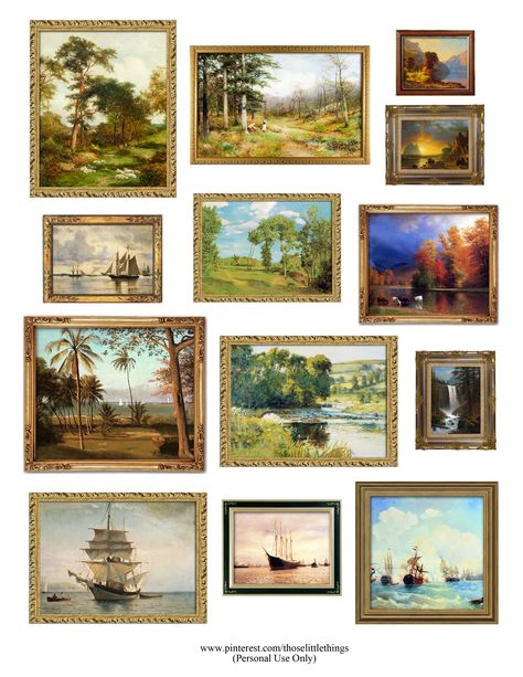 Printable Dollhouse Miniatures, Vintage Landscape Paintings, Printable Dollhouse, Collage Creator, Molduras Vintage, Doll House Wallpaper, Vitrine Miniature, Dollhouse Printables, Diy Doll Miniatures