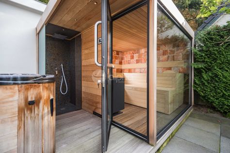 Project Outdoor Sauna + Outdoor Shower - Modern - Deck - Los Angeles - by Alpha Wellness Sensations | Houzz Sauna Shower Combo, Shower And Sauna, Backyard Sauna, Sauna Outdoor, Sauna Shower, Modern Deck, Pool Shower, Outdoor Sauna, Steam Room