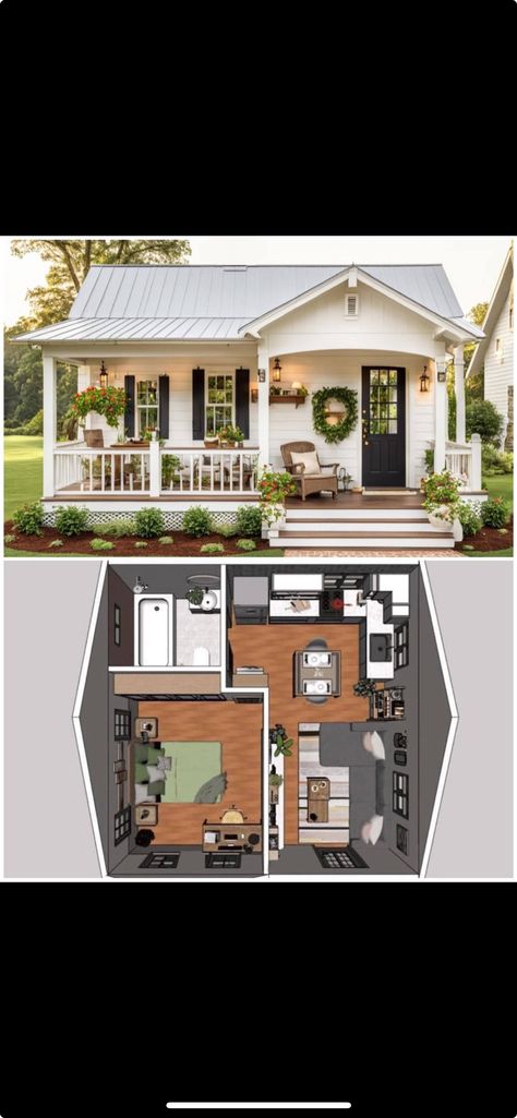 Small House Layout, Small Cottage Homes, Tiny House Layout, A Small House, Tiny House Inspiration, Small House Floor Plans, Sims 4 House Design, Casas The Sims 4, Sims House Plans