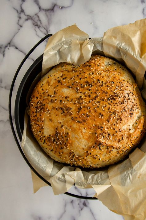 Try this everything bagel bread recipe today. It uses your bread machine to make the dough and your dutch oven to bake the perfect loaf! Everything Bagel Bread Machine Recipe, Bagel Bread Machine Recipe, Bagel Recipe Bread Machine, Everything Bagel Bread, Double Smoked Ham, Bread Machine Recipes Healthy, Smoked Ham Recipe, Bagel Bread, Best Bread Machine