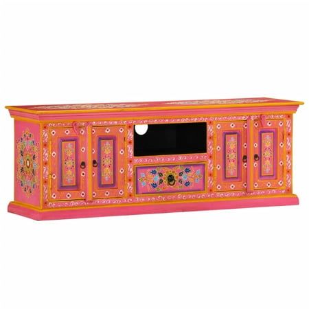 This unique wooden TV cabinet will add a pop of color to your living room or bedroom and make an eye-catching addition. With its striking design, this hand-painted TV stand will be a real conversation piece when you invite guests over. The TV cabinet is handmade from mango wood which is both durable and beautiful, and the craftsmanship adds to its spectacular retro style. The HiFi cabinet features rich, hand-painted decorative detail which exudes a touch of elegance and highlights the refined look. The distinctive pulls make it easier to open the drawer and doors. In addition, the cabinet has latches to keep the doors closed. The TV stand has 2 cabinets, 1 compartment, and 1 drawer, and provides ample space for keeping your DVD player, game console, streaming device and media carriers neat Painted Tv Stand, Hifi Stand, Suport Tv, Wood Tv Cabinet, Solid Wood Tv Stand, Tv Board, Dvd Players, Tv Stand Wood, Tv Stands And Entertainment Centers