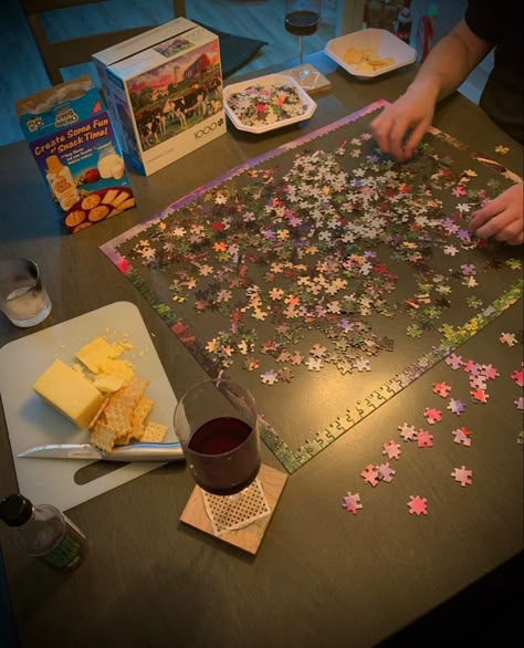 Boyfriend Date Ideas Aesthetic, Things To Do With Your Boyfriend Aesthetic, Puzzle Date Night Aesthetic, Night In With Boyfriend, Fun Dates With Friends, At Home Dates Aesthetic, Friends Date Ideas At Home, Fun Loving Aesthetic, Doing A Puzzle Aesthetic