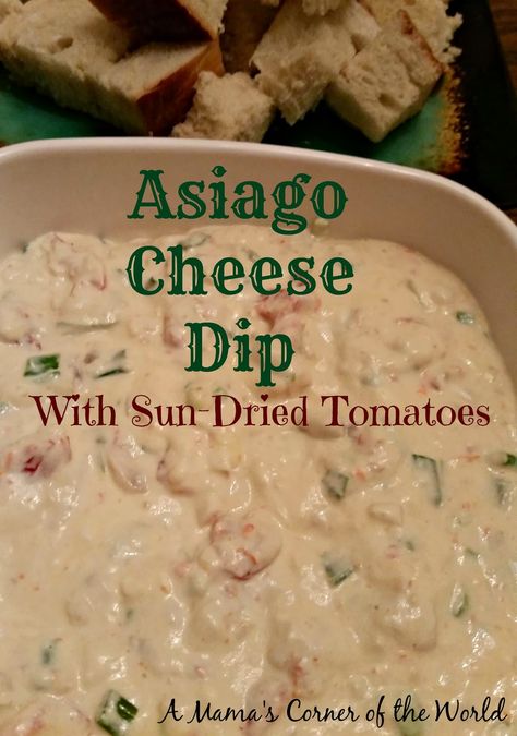 Easy #Appetizer Idea: Asiago Cheese Dip with Sun-Dried Tomatoes ~ A Mama's Corner of the World Asiago Dip Recipe, Asiago Cheese Dip, Asiago Dip, Holiday Apps, Savory Dips, Progressive Dinner, Lifestyle Books, Best Macaroni Salad, Food Project