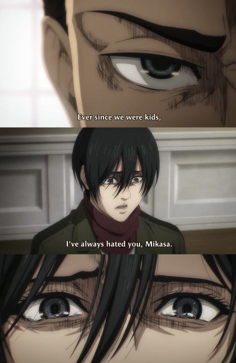 “ive always hated you” Eren Quotes, Eren Jaeger Quotes Wallpaper, Eren Yeager Quotes, Eremika Quotes, Eren Jaeger Quotes, Eren Hates Mikasa, Eren X Mikasa, Attack On Titan Ships, Eren And Mikasa