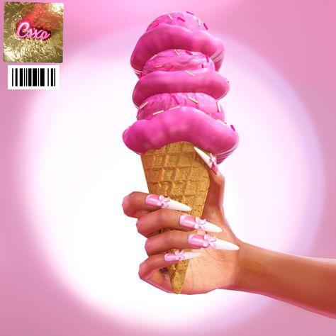 Pink Sims 4, Cecesims Xo, Sims Nails, Pink Bow Nails, Sims 4 Nails, Ice Cream Nails, Trendy Nail Polish, Flamingo Nails, Paris Nails