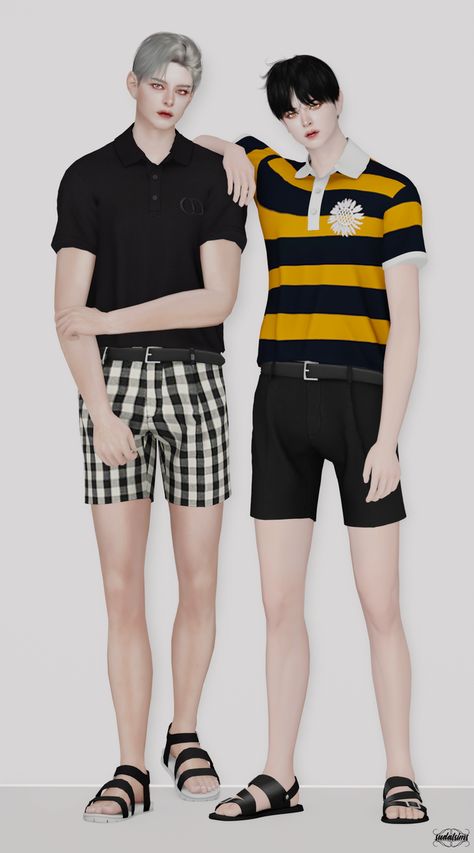 [sudal] Polo t shirt & belt short pant 2 | Patreon Sims 4 Cc Male Shorts, Sims 4 Blanket, Short Pant, Sims4 Clothes, Sims 4 Cas, Polo T Shirt, Belted Shorts, Ts4 Cc, Sims 4 Cc