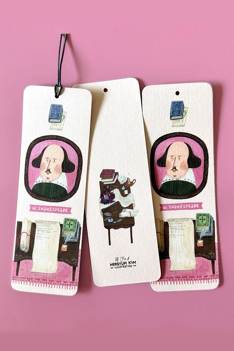 William Shakespeare bookmark!! Originally drawn with gouache and color pencil on paper, it was scanned and transformed into a little bookmark!! It will be a perfect little gift for a book lover, or an aspiring writer, or a Shakespeare lover!! It is easy to slipped into any greeting card as a little surprise gift! Heegyum Kim, Wedding Card Book, Bookmark Illustration, Shakespeare Gifts, Book Concept, Aspiring Writer, Card Book, Journal Inspo, Pencil On Paper