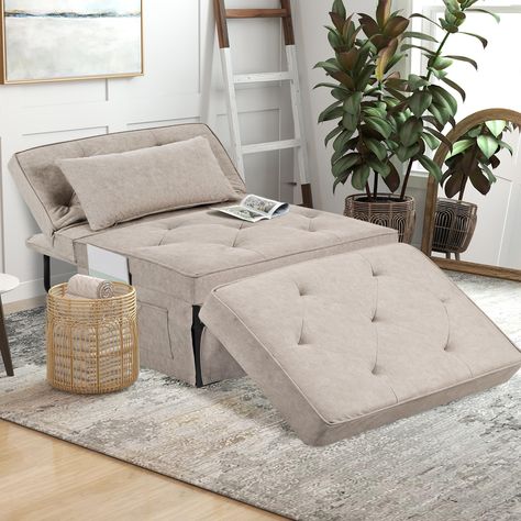 PRICES MAY VARY. 【4-in-1 Convertible Design】 This sleeper sofa is easily converted into a leisure ottoman, sofa/chair, bed, and chase lounge to satisfy various needs. It's absolutely a good idea for small space, dorms, apartments, studios, office 【36-Inch Wide& Adjustable】This futon sofa bed is bigger than regular chair. You can sit with your family and watch TV; the pull out couch has 5 levels of adjustment. 90°-180° wide range of free adjustable, allowing you to unlock more casual posture, Whe Sleeper Chair Bed, Foldable Sofa, Futon Chair, Folding Ottoman, Pull Out Couch, Chair Sofa Bed, Guest Room Office, Futon Sofa Bed, Ottoman Bed