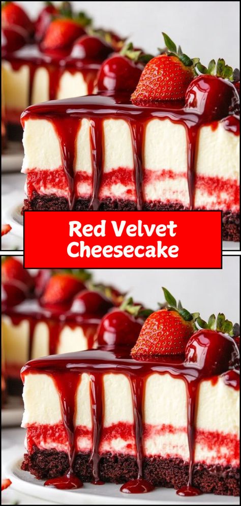 Indulge in the ultimate dessert fusion with this Red Velvet Cheesecake! 🍰❤️ A perfect blend of rich, velvety red velvet cake and creamy cheesecake, topped with a smooth cream cheese frosting. Every slice is a dreamy combination of flavors and textures, making it an irresistible treat for any occasion. Celebrate in style with this show-stopping dessert! 🎉 #RedVelvetCheesecake #DecadentDesserts #BakingGoals #SweetCravings Red Velvet Cheesecake Recipe, Red Velvet Oreo Cheesecake, Red Velvet Cheesecake Cake, Valentines Recipes, Red Velvet Oreo, Valentines Recipes Desserts, Sweet Roll Recipe, Velvet Cheesecake, Red Velvet Cheesecake