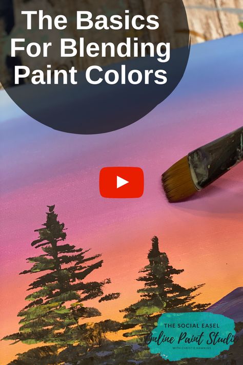 Learn all you need to know to successfully blend acrylic paint colors on canvas! Plus complete a full dusk mountain landscape with this video painting tutorial! #thesocialeaselonlinepaintstudio #howtopaintasunset #howtoblendacrylicpaintcolors #acrylicpaintingforbeginners How to Blend Acrylic Paint Colors How to Paint a Sunset Mountain Landscape Painting How to Paint Mountains How to Paint Evergreen Trees Easy Acrylic Painting Ideas Video Painting Tutorials Step-by-Step Art Lessons Acrylic Paint Easy Acrylic Painting Ideas On Canvas Landscape, Acrylic Painting Tutorials Step By Step Landscape, How To Blend Acrylic Paint On Canvas, Simple Mountain Painting Acrylic, How To Paint Mountains, Simple Acrylic Paintings Landscape, Acrylic Painting Ideas Landscape, Acrylic Painting Tutorials Step By Step, Blending Acrylic Paint