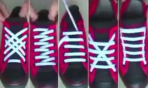 You can master these five unique shoelace styles thanks to a viral video. From vertical laces to a jazzy multi-diamond pattern, the footage by Mr Gear has racked up 600,000 views. Lace Shoes Unique, Shoelace Styles, Lacing Techniques, Ways To Tie Shoelaces, Shoe Lacing, Shoe Lacing Techniques, Ways To Lace Shoes, Shoelace Patterns, Creative Shoes