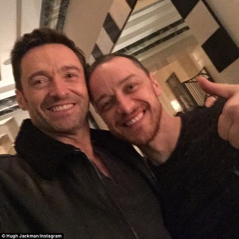 What a coincidence! Hugh Jackman had a chance meeting with fellow X-Men star James McAvoy at a hotel in Budapest on Saturday Xmen Cast, X Man Cast, Wolverine Hugh Jackman, Charles Xavier, The Lobby, James Mcavoy, Marvel Actors, Man Thing Marvel, X Man