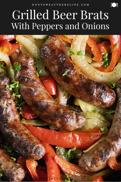 Grilled Beer Brats, Brat Recipes Easy Meals Healthy, Braut Recipes Bratwurst Grilled, Brats On The Traeger, Best Brats Recipes, Grilled Polish Sausage Recipes, Beer Brats Recipe Grilling, Beer Sausage Recipes, Brats Grilled