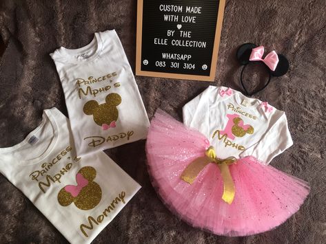 Light pink and gold Minnie Mouse themed personalised Birthday outfits Custom made in South Africa by The Elle Collection To order your own personalised outfit or T-Shirt personalised Party supplies Please WhatsApp 0833013104 Or Email theellecollection13@gmail.com Or shop on our online store: www.theellecollection.co.za Pink Minnie Mouse T Shirt, Pink Minnie Mouse T-shirt For Disney Fan Events, Minnie Mouse Tutu Outfit, Minnie Mouse 2nd Birthday Party T-shirts & Tank Tops, Minnie Mouse First Birthday T-shirts & Tank Tops, Pink Minnie Mouse Crew Neck T-shirt, Minnie Mouse Birthday Outfit, Minnie Mouse Tutu, Tutu Outfits