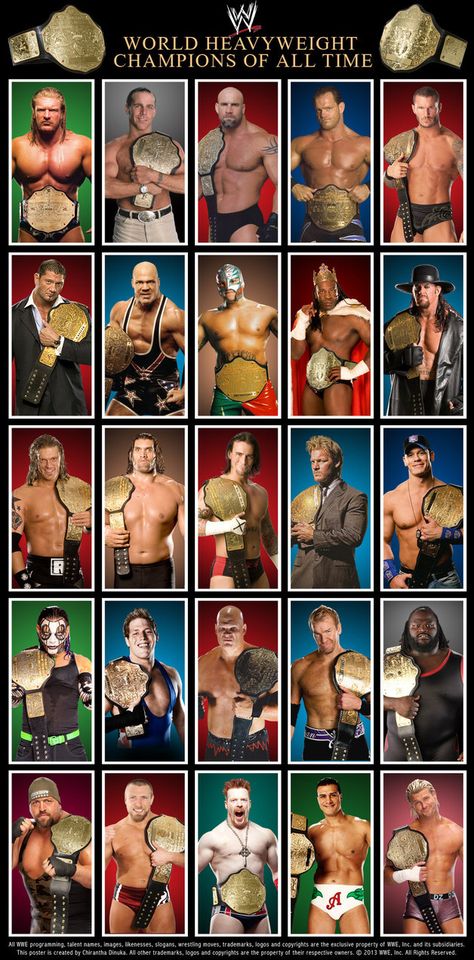 WWE World Heavyweight Champions Poster by Chirantha on DeviantArt Goldberg Wwe, Watch Wrestling, Wwe Pictures, Lucha Underground, World Heavyweight Championship, Wwe Tna, Wwe Legends, Shawn Michaels, Wwe World