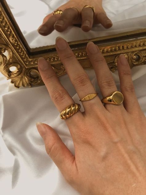 gold rings rings and rings Jewellery Wardrobe, Minimalistic Chic, Dome Rings, Chunky Gold Jewelry, Gold Aesthetic, Dome Ring, Luxury Jewellery, Chunky Jewelry, Dope Jewelry