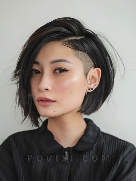 Short Bob with Undercut 2024: 32 Hairstyles for Straight or Curly Hair with Shaved Sides and Bangs Undercut With Bob Haircut, Side Shave Hairstyles Women, Part Shaved Hairstyles Women, Shaved One Side Hairstyles, Short Hair Styles Sleek, Bob With Shaved Undercut, Side Shaved Bob, Bob With Undercut Shaved Sides, Side Shaved Hairstyles Short