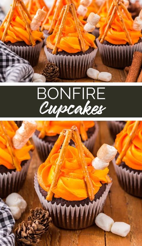 The best thing about cupcakes is all the cute ways you can decorate them. Here’s a fun little idea for summertime: Bonfire Cupcakes. via @familyfresh Bonfire Cupcakes, Camp Birthday Party Ideas, Summer Camp Birthday Party, Campfire Cupcakes, Camp Birthday Party, Camp Birthday, Fun Cupcake Recipes, Camping Summer, Camping Birthday Party