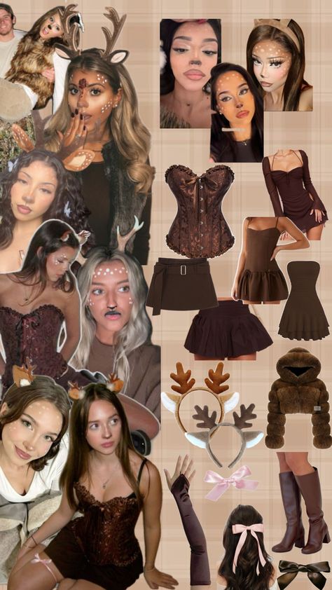 Deer Halloween Costumes, Deer Halloween, Reindeer Outfit, Sunkissed Makeup, Reindeer Costume, Christmas Dress Up, Deer Costume, Nye Party, Halloween Inspo