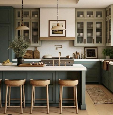 Decor For Countertops, Sage Kitchen, Kitchen Cabinet Door Styles, Kitchen Renovation Inspiration, Kitchen Cabinet Accessories, Sage Green Kitchen, 2024 Kitchen, Barn Kitchen, Renovation Inspiration