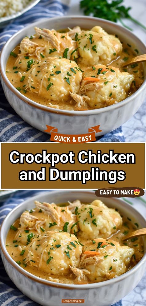 Crockpot chicken and dumplings is an effortless meal. We top this slow cooker chicken and dumplings with refrigerated biscuit dough! Chicken Biscuit Crockpot Recipes, Chicken Dumplings Crockpot Bisquick, Chicken Biscuits Crockpot, Slow Cooker Chicken And Dumplings With Biscuits, Chicken N Dumplings Crockpot, Crockpot Chicken And Dumplings Biscuits, Winter Foods Cold Weather, Crockpot Chicken And Biscuits, Chicken And Dumplings Slow Cooker