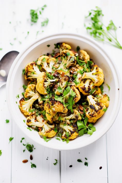 Spanish Roasted Cauliflower with Caper Dressing - Cooking Mediterranean Spanish Vegetables Side, Party Ourderves, Spanish Vegetables, Halloween Headpiece, Cauliflower Dishes, Spanish Recipes, Yummy Meals, Spanish Cuisine, Blue Zone