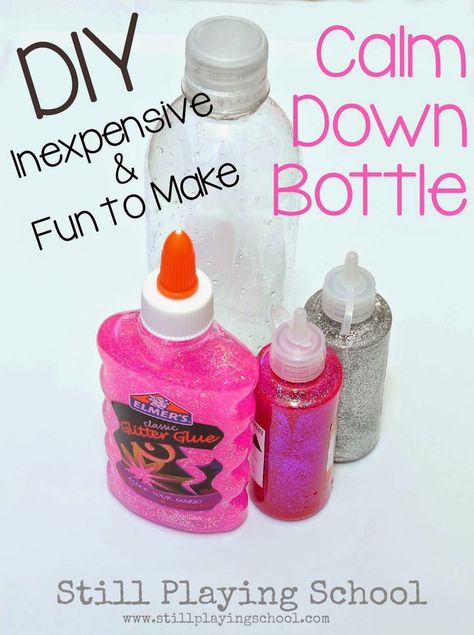 DIY Inexpensive Glitter Calm Down Bottle from Still Playing School  Read recipes for a $1 and $3 version using items you already have on hand at home! Glitter Sensory Bottles, Calming Bottle, Calming Jar, Calm Down Jar, Calm Down Bottle, Discovery Bottles, Sensory Bottle, Sensory Bottles, Sensory Bins