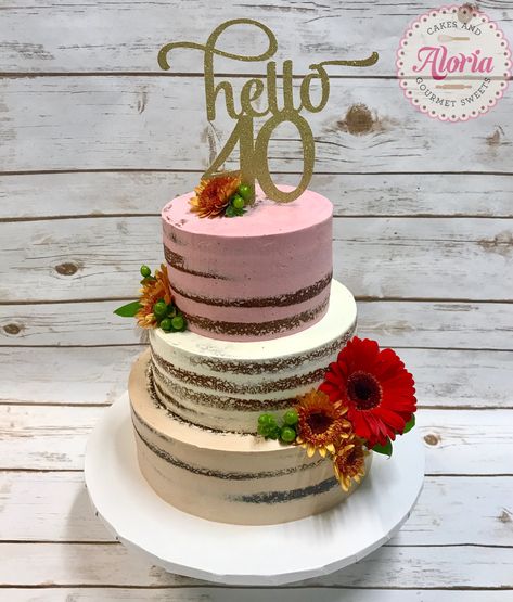 Birthday cake, naked cake, naked birthday cake, 40th birthday, 40th birthday cake 40th Bday Cake For Women, Naked Birthday Cake, Gourmet Sweets, 40th Birthday Cake, Cake Flower, Alice Wonderland, Cakes For Women, 1 Birthday, 1st Birthday Cake