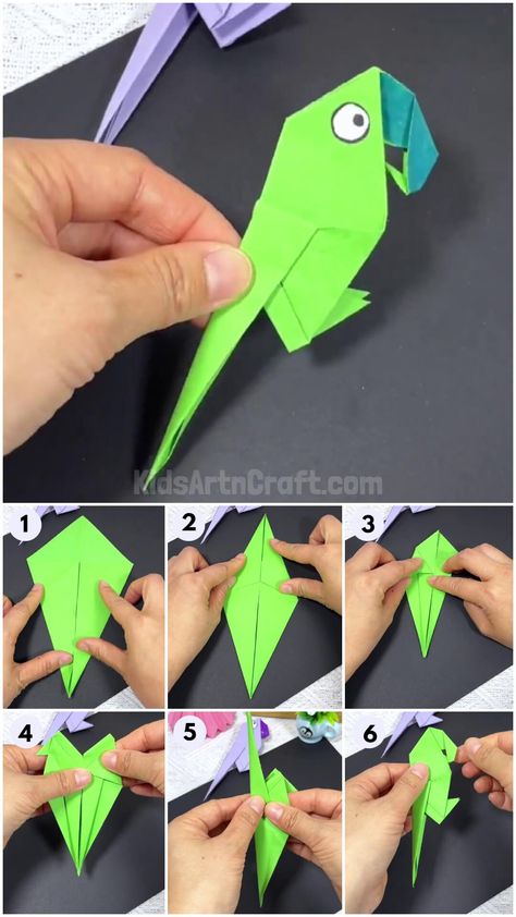 How To Make Origami Parrot Craft Tutorial For Kids Check more at https://www.kidsartncraft.com/origami-parrot-craft-tutorial/ Parrot Origami, Origami Parrot, Parrot Craft, Cute Origami, How To Make Origami, Craft Tutorial, Parrot, Origami, For Kids