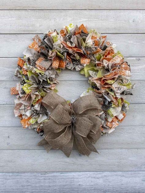 How to Make a Fabric Wreath (Easy DIY) | Hometalk Pine Cone Flower Wreath, Diy Ruffle, Square Wreath, Simple Wreath, Easy Fall Wreaths, Easy Wreaths, Wire Wreath Forms, Wire Wreath Frame, Fabric Wreath