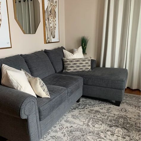 Kelly Clarkson Home Benoit Oriental Gray Area Rug & Reviews | Wayfair Area Rug Dark Grey Couch, Dark Grey Sofa Carpet Ideas, Carpet For Gray Couch, Dark Couch Rug Ideas, Carpet For Grey Sofa, Medium Grey Couch Living Room, Grey L Couch, Dark Grey Sofa Styling, Dark Gray Couch Pillow Ideas