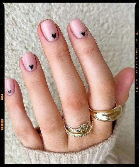 Short Nails - Nude Nails Heart Designs Nails, Simple Short Nails, Short Red Nails, Short Natural Nails, Trending In 2023, Girls Nail Designs, Nails Trending, Natural Nail Designs, Heart Nail Designs