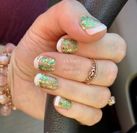 🍀Total Celt-Down over 🤍Swiss and Tell cut into French Tips using a 5/8 circle hole punch #classysassyandnailed Color Street Total Celt-down, Color Street Nails, St Patrick’s Day, Color Street, St Patrick, Nails, Beauty, Color