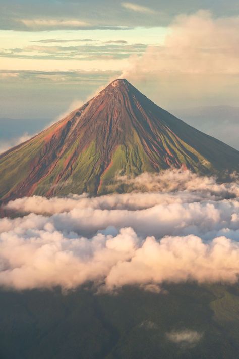 Mayon Volcano in the Philippines is known as the world's most perfect come volcano Mayon Volcano Aesthetic Wallpaper, Mayon Volcano Painting, Mountain In Philippines, Mayon Volcano Drawing, Mayon Volcano Aesthetic, Volcano In Philippines, Mayon Volcano Eruption, Tropical Volcano, Philippines Volcano