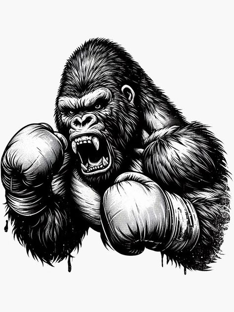 "Gorilla Boxing Ringmaster" Sticker for Sale by Martial-Art-23 | Redbubble Gorilla Illustration Graphic Design, Gorilla Art Drawing, Boxing Tattoo Design, Gorilla Tattoo Design, Boxing Cartoon, Boxing Tattoo, Bjj Wallpaper, Gorilla Illustration, Boxer Tattoo