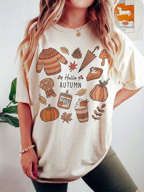 Plus Size Women Casual Autumn Element Graphic T-Shirt Apricot Casual  Short Sleeve Knitted Fabric Animal,Cartoon,Figure,Letter,Plants  Slight Stretch  Women Plus Clothing, size features are:Bust: ,Length: ,Sleeve Length: Cowgirl Ghost, Traje Cowgirl, Howdy Shirt, Doodle Shirt, Heart Doodle, Western Halloween, Ghost Tee, Western Graphic Tees, Cowgirl Costume