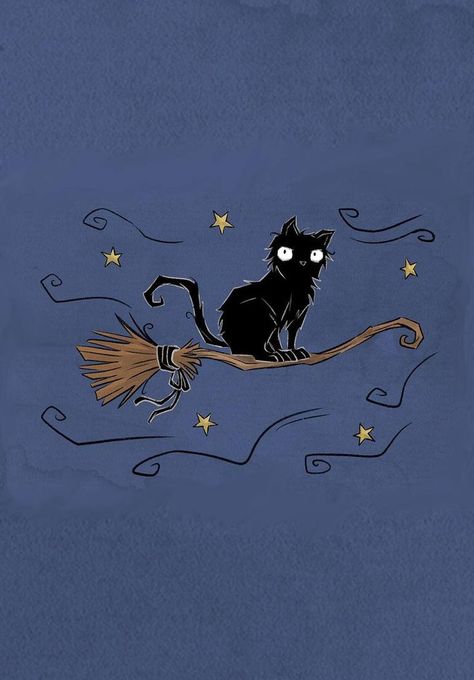 This charming illustration depicts a black cat soaring through the night sky on a broomstick, perfectly capturing the whimsical spirit of Halloween. Tuxedo Cat Drawing, Spooky Cottagecore, Halloween Cat Art, Spooky Backgrounds, Halloween Kitty, Fall Cats, Haircut 2024, Black Cat Print, Cat Products