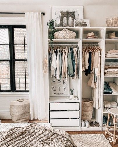 apartment living (NYC apartment) : IKEA closet, organize closet, small space storage idea, women's style, women's fashion, home decor, home organization | @prettyinthepines Small Closet Room, Pretty In The Pines, Small Closet Space, Ikea Closet, Small Closets, Closet Room, Closet Decor, Bedroom Closet Design, The Pines