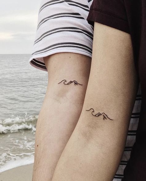 Mountain And Sea Tattoo Simple, Knitting Tattoo, Ashley Piercing, Simple Tattoos For Women, M Tattoos, Matching Sister Tattoos, Sun Tattoos, Temp Tattoo, Stylist Tattoos