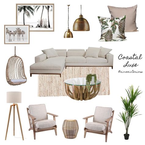 Designed by @aimeedesigns #moodboard #coastalideas #coastalhome Coastal Luxe Interiors, Design Esthetic, Living Room Mood Board, Room Mood Board, Amsterdam Apartment, Mood Board Interior, Design Mood Board, Interior Design Minimalist, Craft Decor