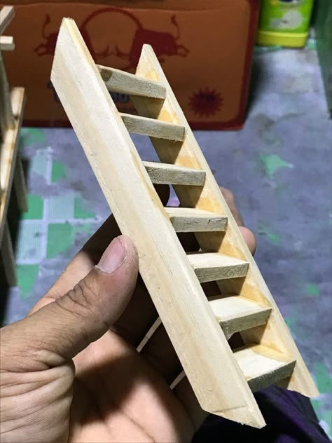 Stairs Miniature, Mini Craft Ideas, House Design 2023, Popsicle Stick Crafts House, Diy Popsicle Stick Crafts, Diy Home Decor Dollar Store, Doll Furniture Diy, Fairy Garden Crafts, Wooden Pallet Furniture