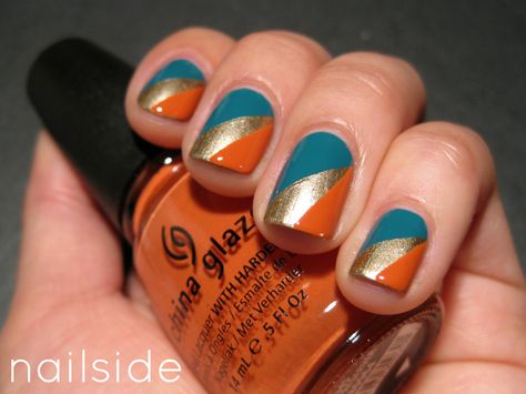 So 80's nails Teal Nails, Short Nail, Colorful Nail Designs, Get Nails, I Love Nails, Orange Nails, Cool Nail Designs, Fancy Nails, Nail Polishes