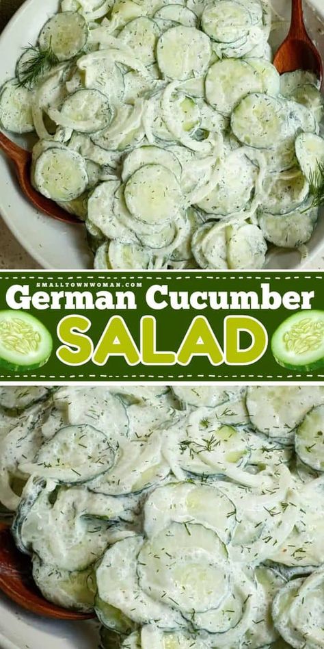 This spring side dish recipe is easy and ready in just 15 minutes! Combined with sour cream and dill, this German cucumber salad is refreshing and delicious. Put this Gurkensalat on your spring salad ideas! Spring Salad Ideas, Spring Side Dishes, German Cucumber Salad, Spring Salad Recipes, Creamy Cucumber Salad, Cheap Meal Ideas, Spring Dinner, Cucumber Recipes Salad, Simple Family Meals