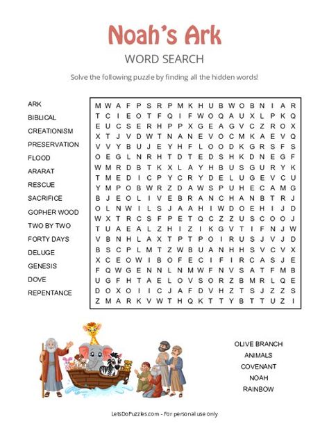 Free Printable Noah's Ark Word Search Puzzle Noah's Ark Story, Puzzle Printable, Kids Word Search, Saving Challenges, Hidden Words, Travel Words, Heart Words, Printable Puzzles, Word Search Puzzles