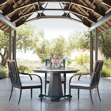 Stone Top Dining Table, Janus Et Cie, Dining Table Round, Landscaping Backyard, Poltrona Frau, Luxury Furniture Brands, Table Round, Armchair Design, Lifestyle Design