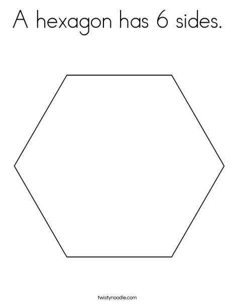 A hexagon has 6 sides Coloring Page from TwistyNoodle.com  day 6 drawer 5: laminate and have him trace the sides as he counts them Hexagon Shape Activities Preschool, Preschool Hexagon Activities, Hexagon Shape Preschool, Hexagon Coloring Page, Hexagon Preschool Activities, Hexagon Worksheets For Preschool, Hexagon Crafts Preschool, Hexagon Activities For Preschool, Shapes Preschool Crafts