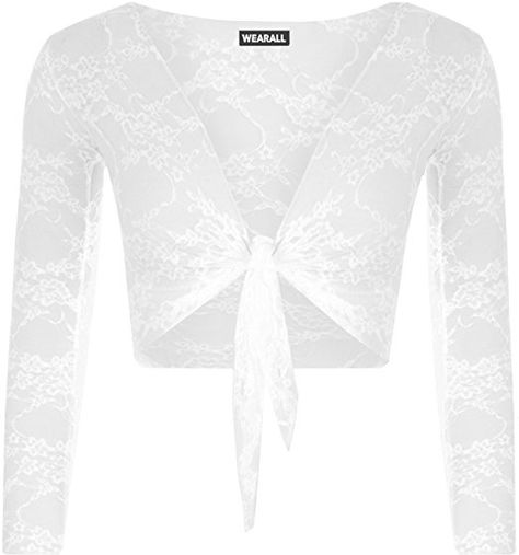 Womens Floral Lace Tie Up Long Sleeve Ladies Open Cardigan Shrug Top - White - 12-14 Shrug Top, Cardigan Shrug, Tie Up Top, Transparent Top, Lacy Tops, Sheer Floral Top, Lace Tie, Shrug Cardigan, Korean Fashion Women