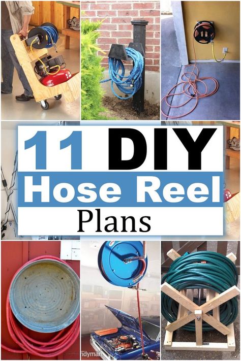 These DIY Hose Reel Plans will teach you how to build your hose reel, so you never have to untangle another hose again. We’ve compiled a list of different plans, so take a look and find one that best fits your space or needs. You can modify any project to fit your style or space, so get creative and have fun! Air Hose Reel Diy, Diy Garden Hose Reel, Hose Reel Ideas Diy, Diy Hose Holder Ideas, Garden Hose Holder Diy Ideas, Water Hose Holder Ideas, Water Hose Holder Diy, Garden Hose Holder Diy, Diy Hose Reel